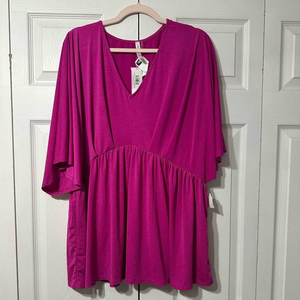 Elegant Fuchsia V-Neck Tunic